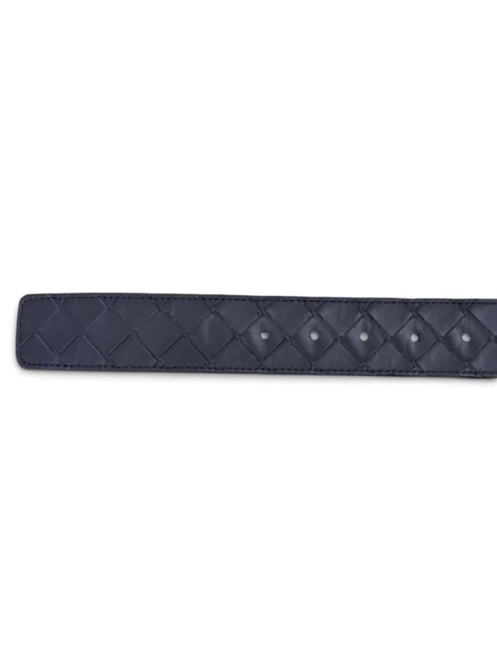 Bottega Veneta Intrecciato Leather Belt Navy Silver 95